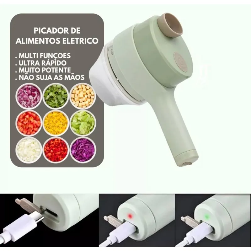 Conjunto 4 Em 1 Cortador Fatiador De Legumes Elétrico Portátil Sem Fio Processador De Alimentos