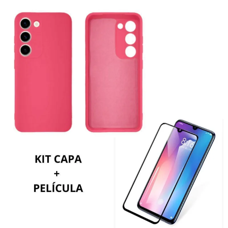Kit Capa Compatível Com Galaxy S23 Plus Rosa + Película 3D