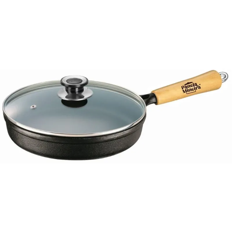 Frigideira Tradição Cabo de Madeira e Tampa de Vidro 24x11,5cm 1,5L