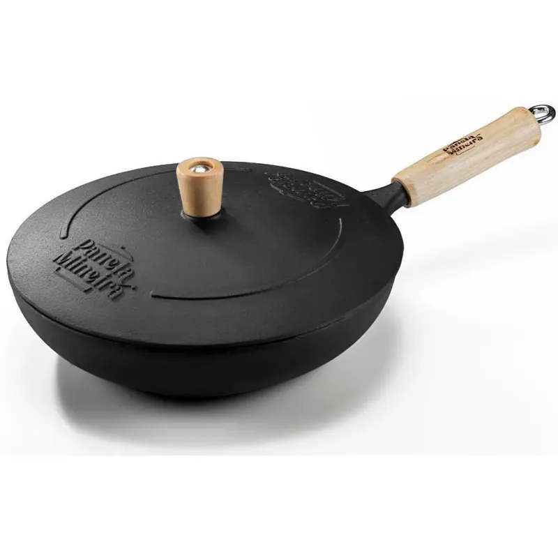 Frigideira Wok Cabo de Madeira e Tampa de Ferro 28x12,5 cm 2,5L