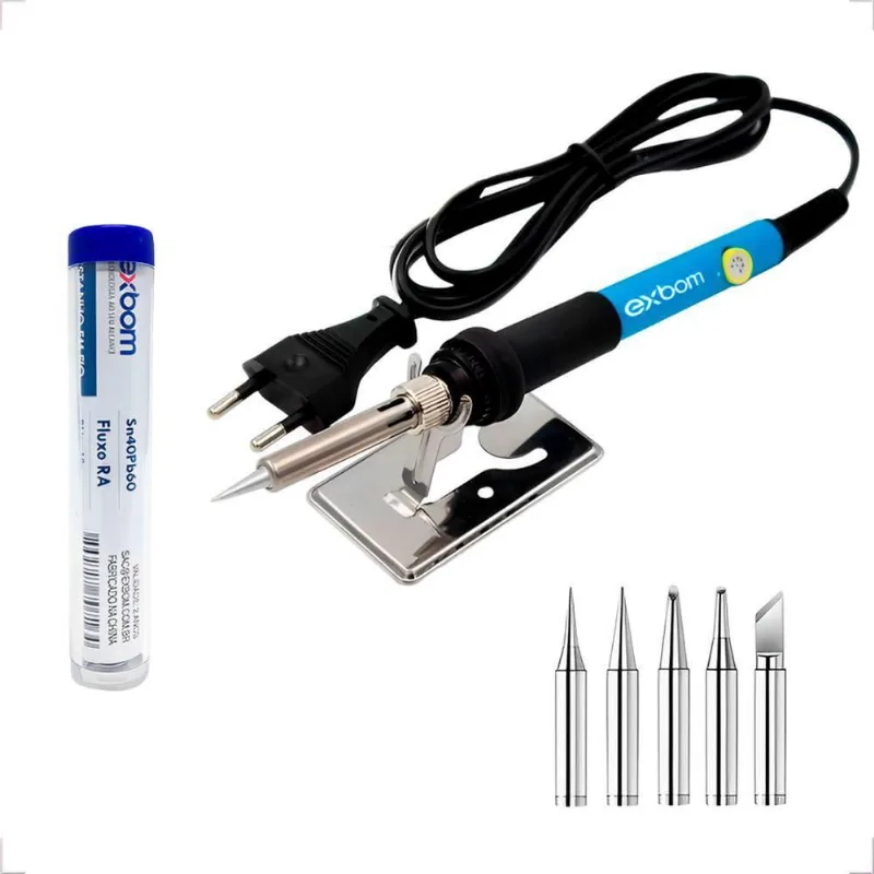 Kit Ferro De Solda Soldar Ajustável 60w E Estanho 127/220v Voltagem:220v; Modelo: pro-fsdo240