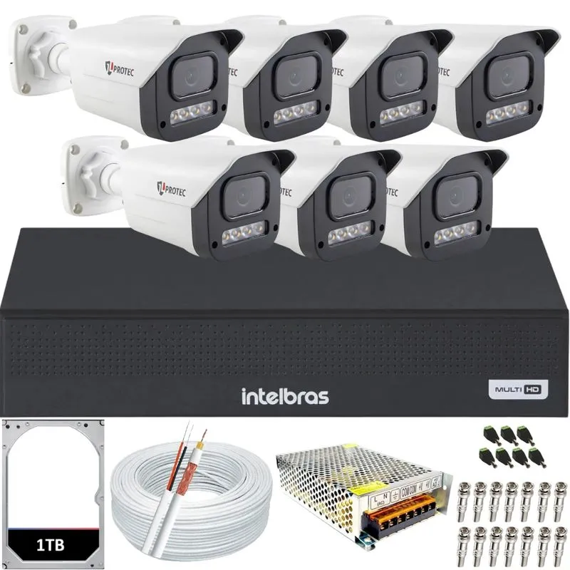 Kit 7 Câmeras Full Color C/Áudio Dvr Intelbras 8 canais 1TB
