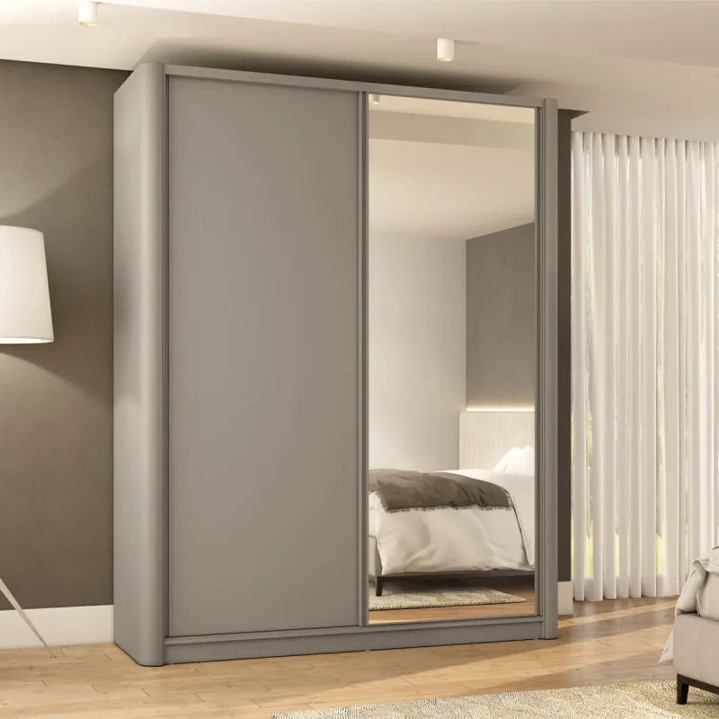 Guarda Roupa Casal 190cm com Laterais Curvas e Espelho 100% MDF