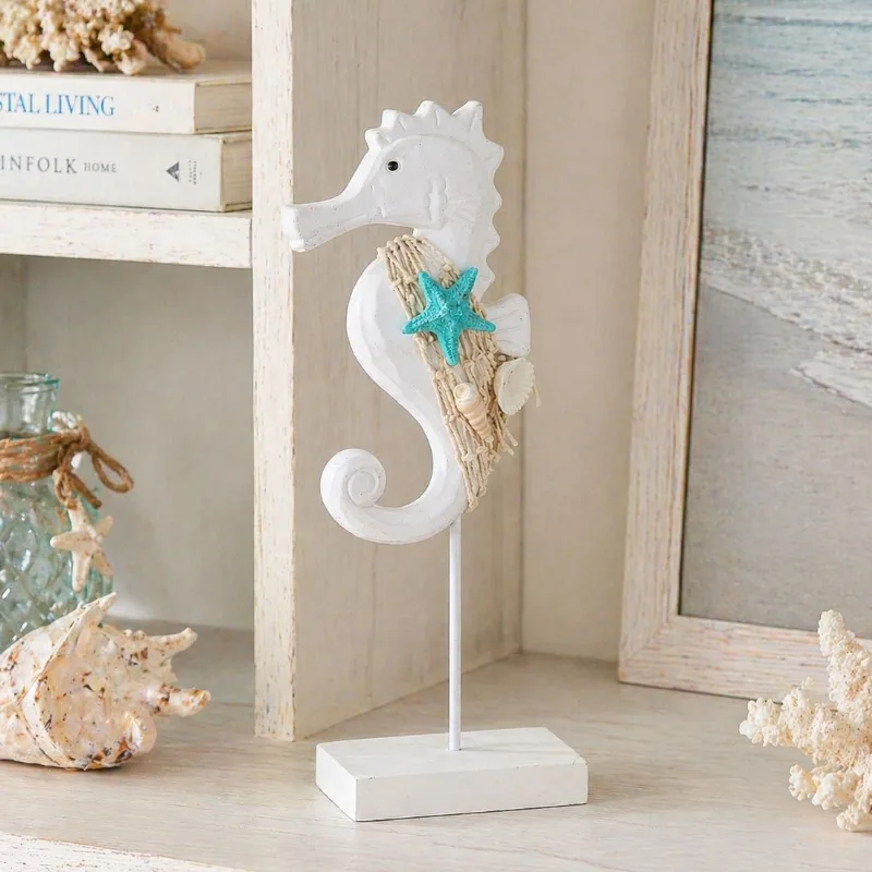 Cavalo Marinho Enfeite Casa Praia Decorativo Em Madeira 30cm