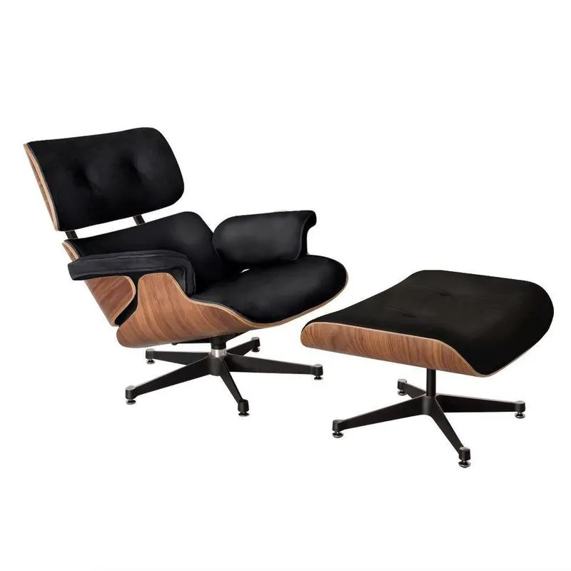 Poltrona Charles Eames Com Puff Couro Sintético Preto Cor Preto