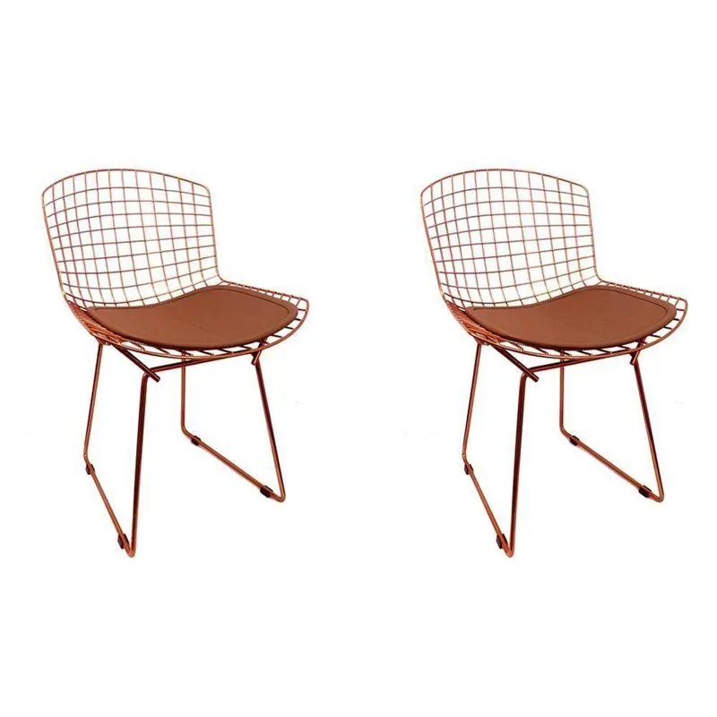 Kit 2 Cadeiras Bertoia Cobre Com Assento Cobre Cor Marrom