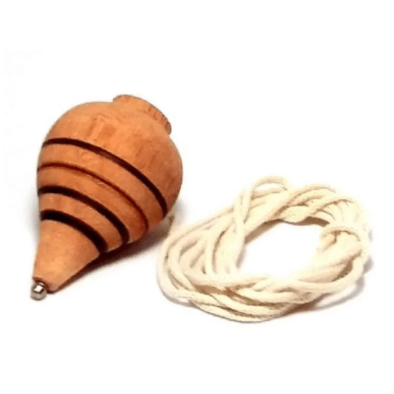 Pião De Madeira C/ Corda - Brinquedo Pião Com Fieira Retrô