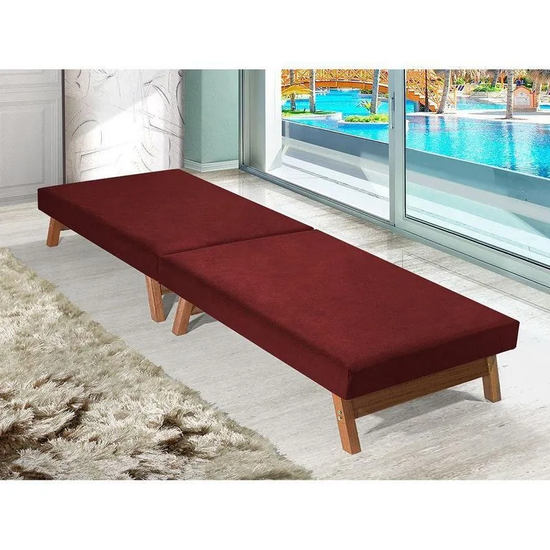 Cama Dobrável Pés De Madeira Maciça 1,70 X 0,60 Vermelho - Cor: Vermelho