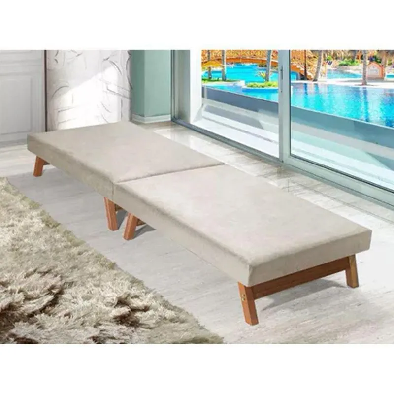 Cama Dobrável Pés De Madeira Maciça 1,90 X 0,80 Bege - Cor: Bege