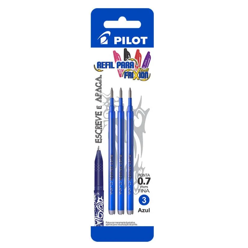 Refil para Caneta Fantasma Frixion Ponta 0.7mm (fina) Azul Pilot 3un Azul UN