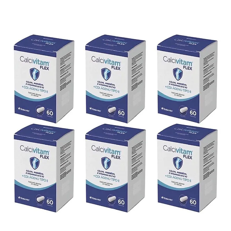 Kit 6 Calcivitam Flex Calcio, Magnesio E Vitaminas 60 Caps.