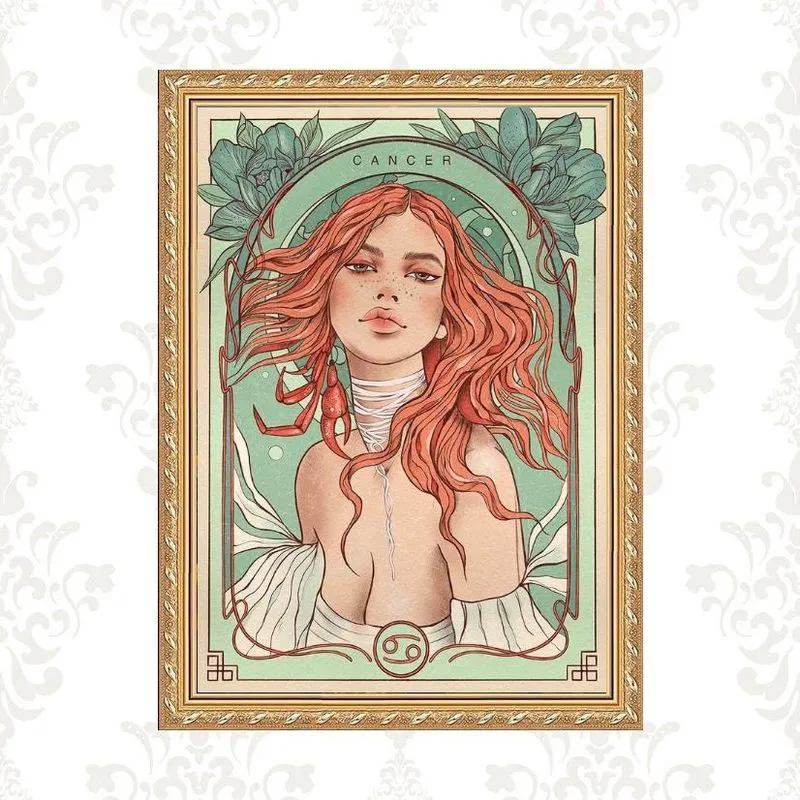 Quadro Moldura Dourada Signo Câncer 33X24Cm