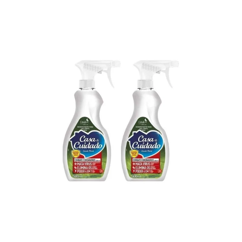 Kit 2 Unidades Desinfetante Uso Geral Casa &amp; Cuidado Escudo Floral Spray 500ml
