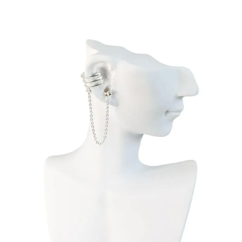 Piercing Orelha Feminino Fake Com Corrente Em Prata 925
