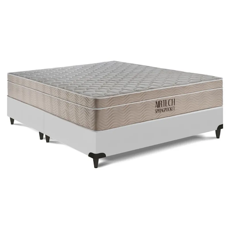 Cama Box King Airtech Spring Pocket Ortopillow Molas Ensacadas Branco Ortobom