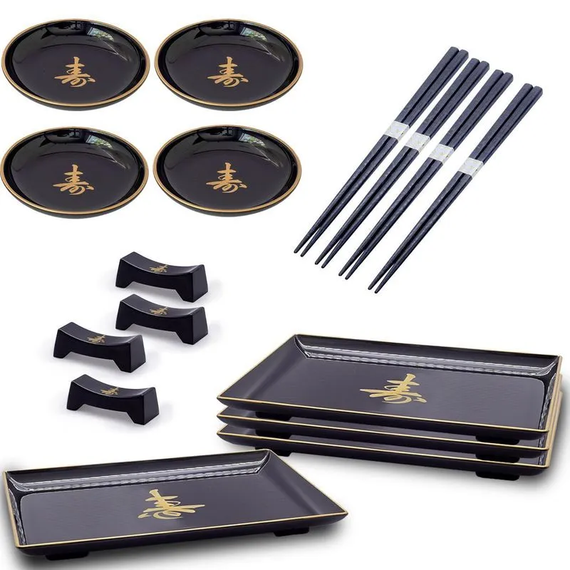Kit Oriental Preto Com Ideograma P/8 Pessoas Japonês