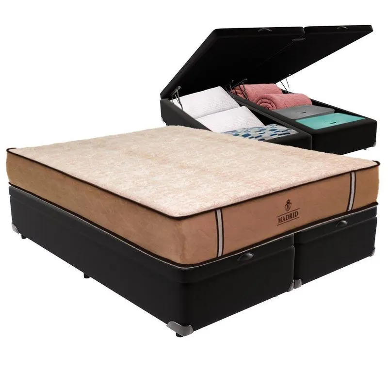 Cama Box com Baú King Bravus Pillow Top Molas Ensacadas Preto Vtech