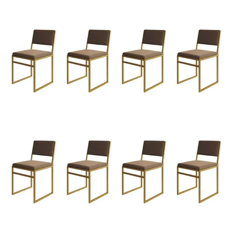 Kit 8 Cadeiras Industrial Isa Veludo Marrom Base Dourado Para Mesa Sala Cozinha - Dourado-marrom