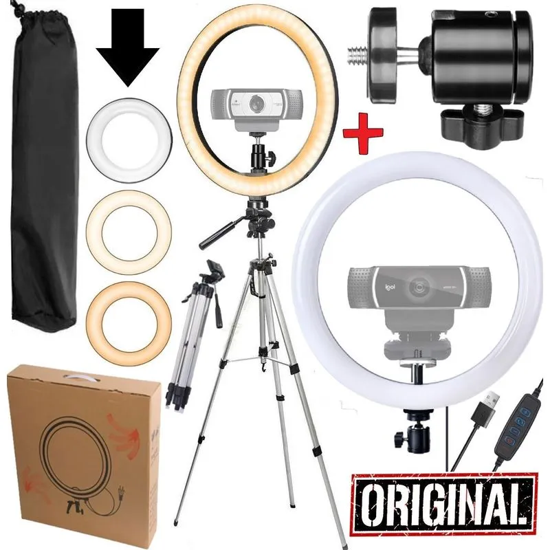Hing Light Completo Luz Led Luminária Tripé Suporte Webcam
