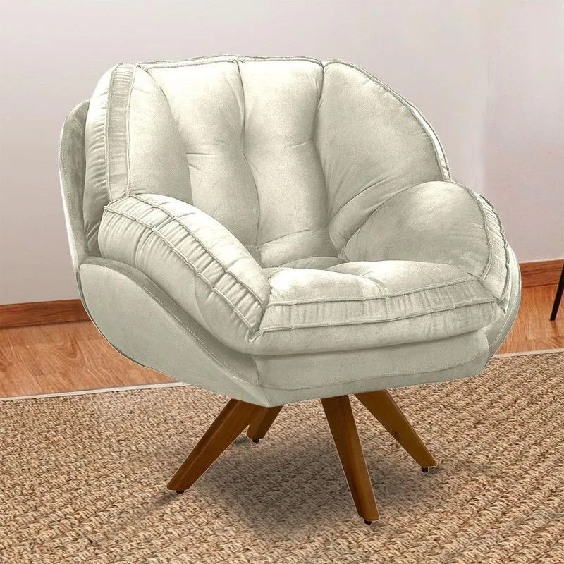 Poltrona Evora Base Giratoria Reclinavel Em Linho Off White Movellu Home