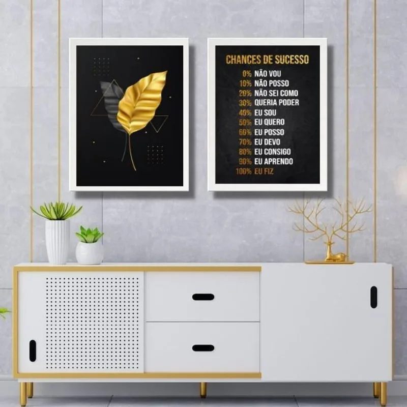Kit 2 Quadros Motivacionais Sucesso - Folhas 33x24cm