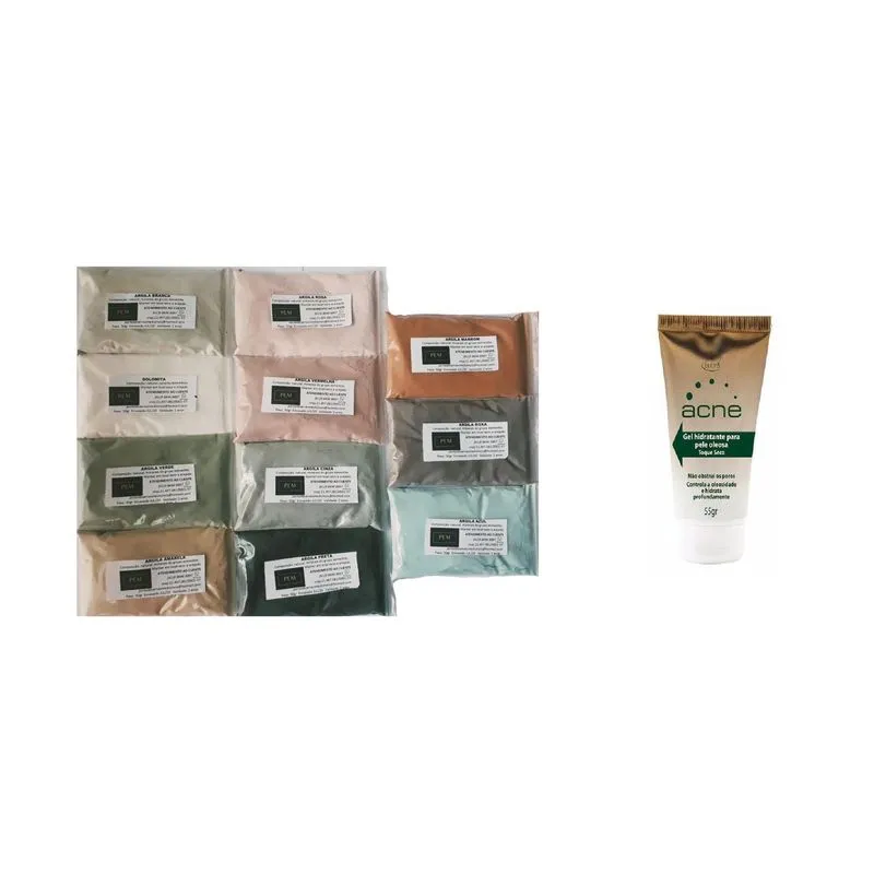 Argila 11 Cores De 50gr E Gel Acne Hidratante 55g Toque Seco