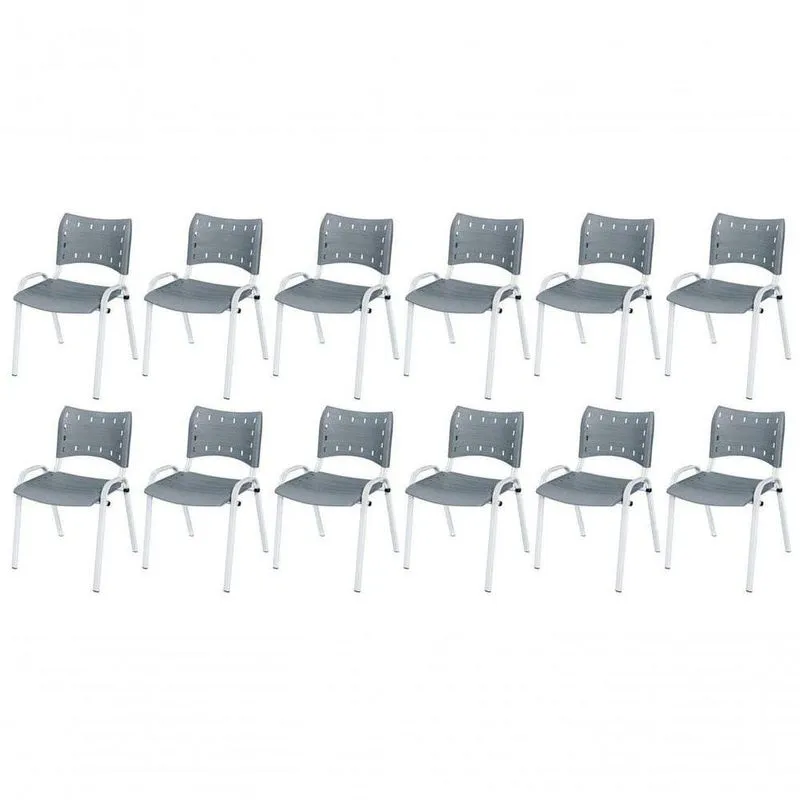 Cadeira Iso Base Branco Igreja, Escola, Escritório - Cinza Kit 12 Peças