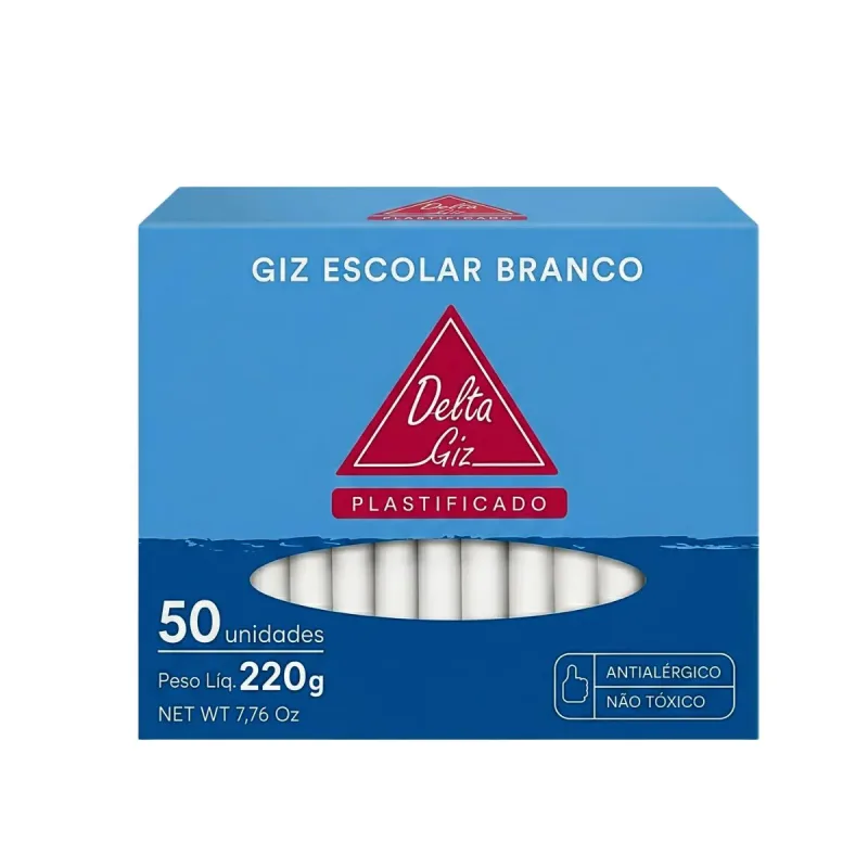 Giz Escolar Delta Plastificado Branco com 50 Unidades