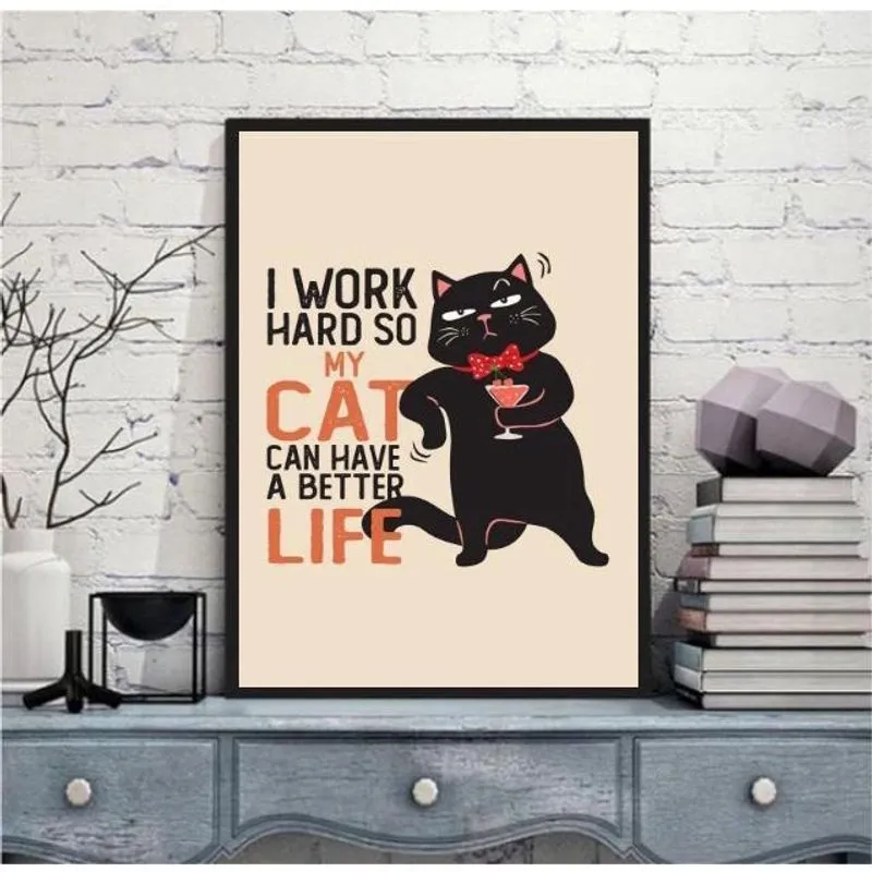 Quadro Divertido Trabalho O Meu Gato 45X34Cm - Com Vidro