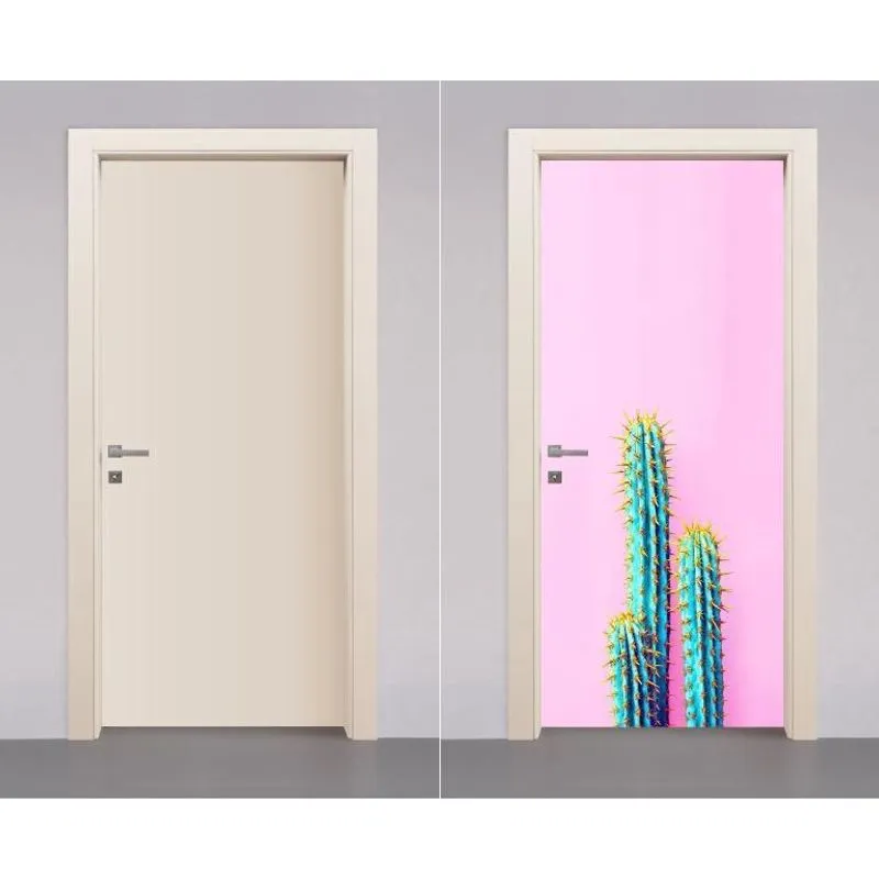 Adesivo Envelopamento Decorativo Para Porta Cacto Fundo Rosa