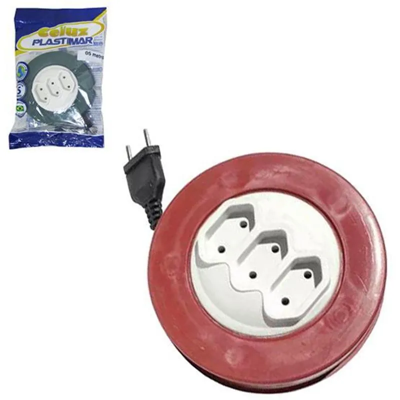 Extensão 5m Com 3 Tomadas Bipolar Bivolt Redonda Pratica