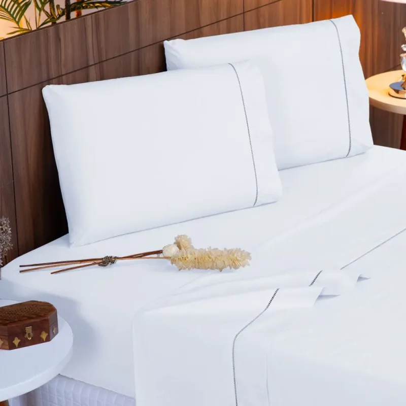 JOGO DE CAMA PONTO PALITO TOQUE DE ALGODAO CASAL