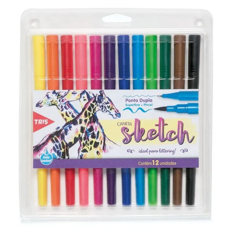 Kit Caneta Sketch Vibes Duas Pontas com 12 Cores - 603230
