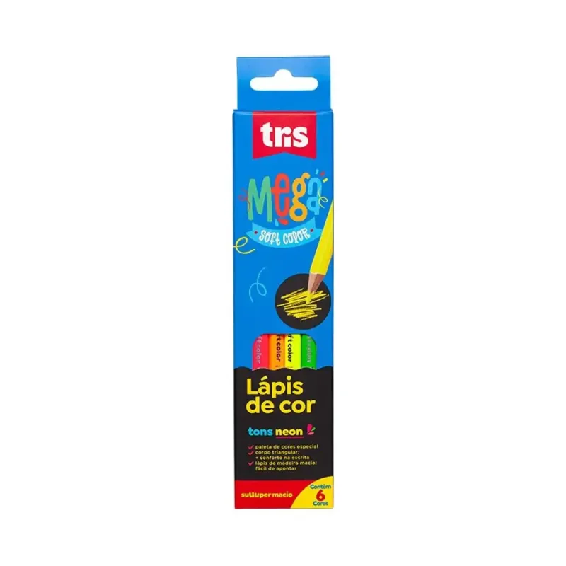 Lápis de Cor Mega Tosn Neon 6 Cores