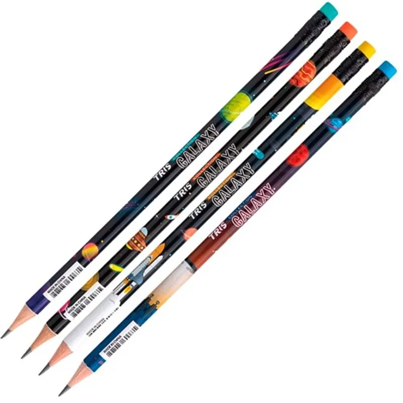Lápis Preto hb borracha Tris Collection Galaxy 4 unidades
