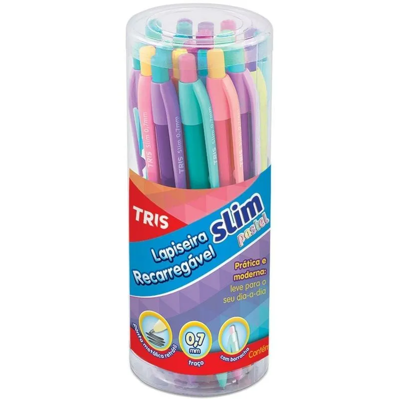 Lapiseira 0,7 Mm Tris Slim Pastel 4 Cores 24unid - Summit