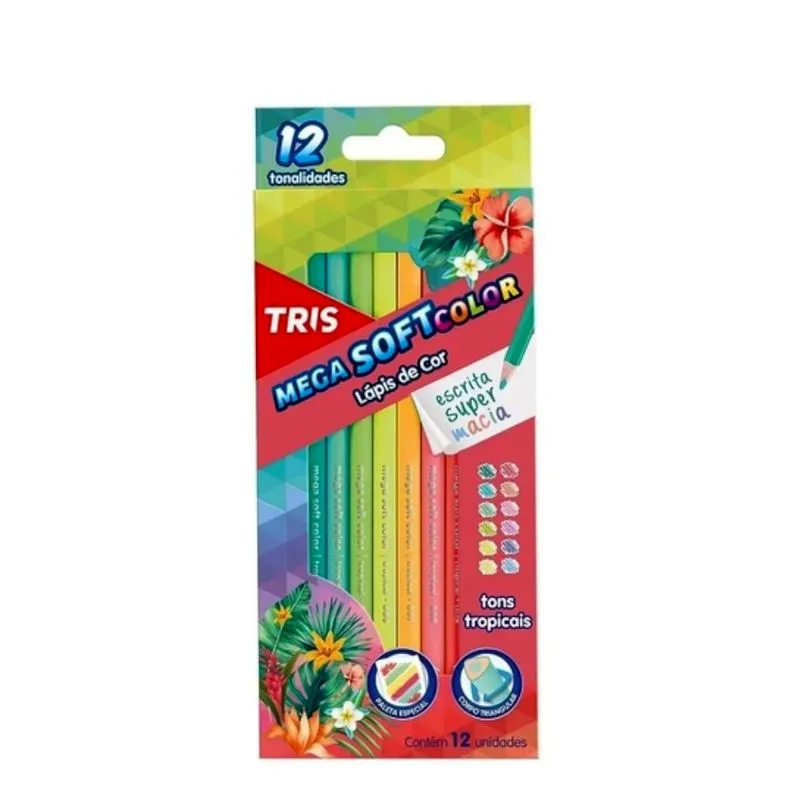 Lápis de Cor Tris Mega Soft Color Tons Tropicais 12 Cores