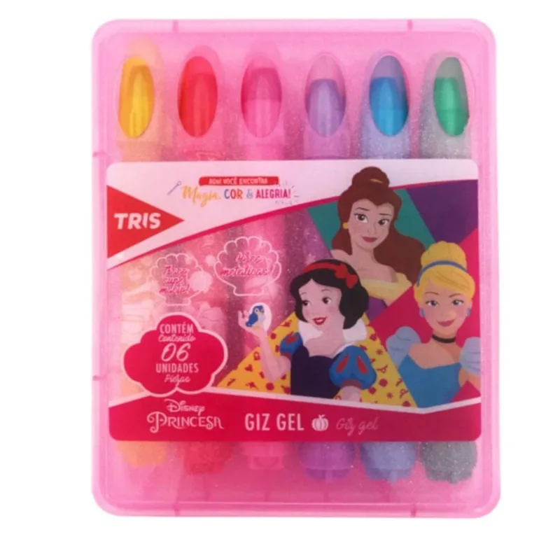 Giz De Cera Tris Gel Princesas Com 6 Cores Metálicos