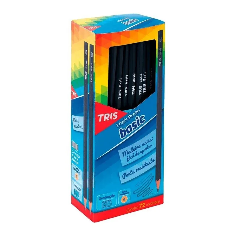 Lápis Preto 2b Tris Sextavado Basic Preto Com 72 Unidades