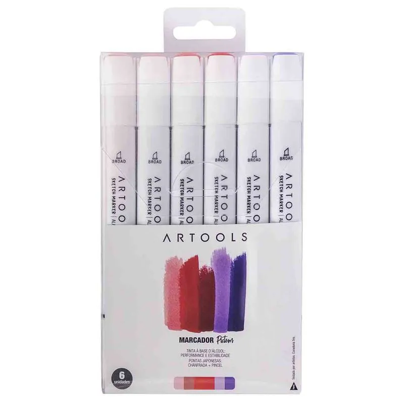 Marcador Ponta Dupla Pictom Artools com 6 Tons Vermelho