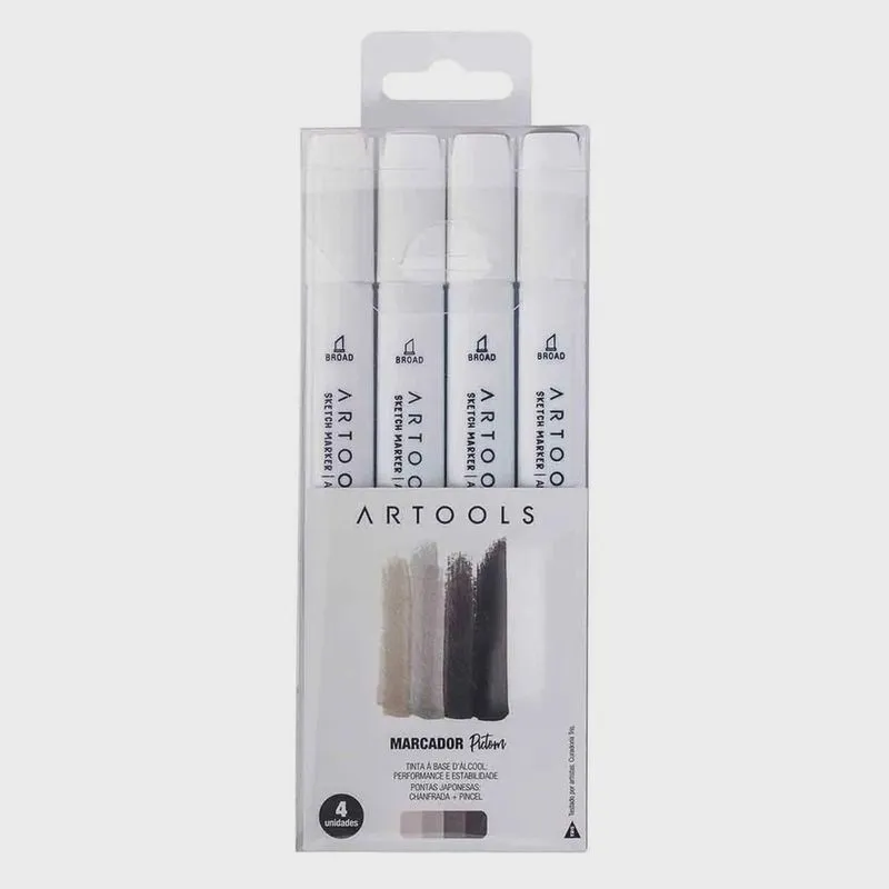 Marcador Pictom Artools Dual Tons De Cinza Quente 4 Cores