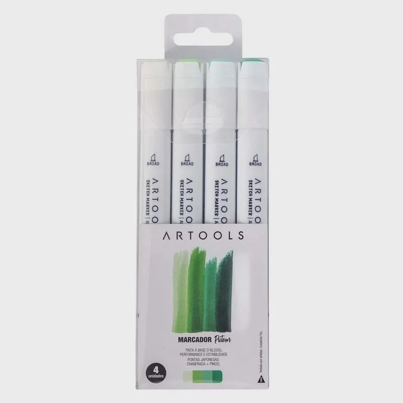 Marcador Pictom Artools Dual Tons De Verdes Com 4 Cores