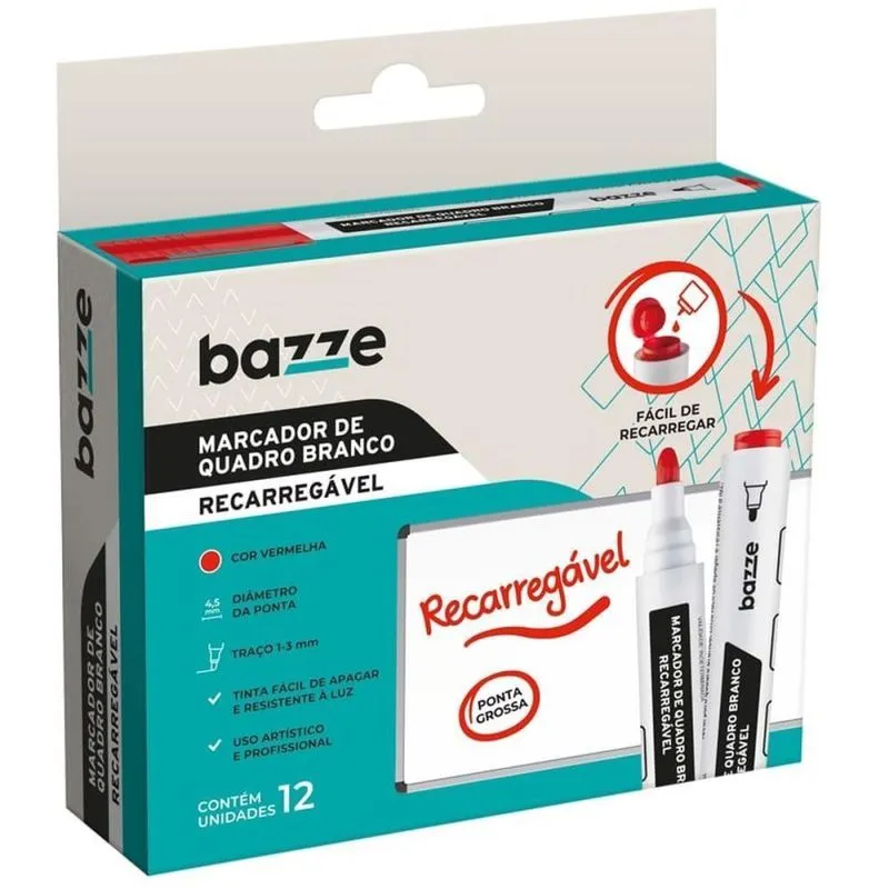 Pincel Quadro Branco Recarregavel Bazze Vermelho