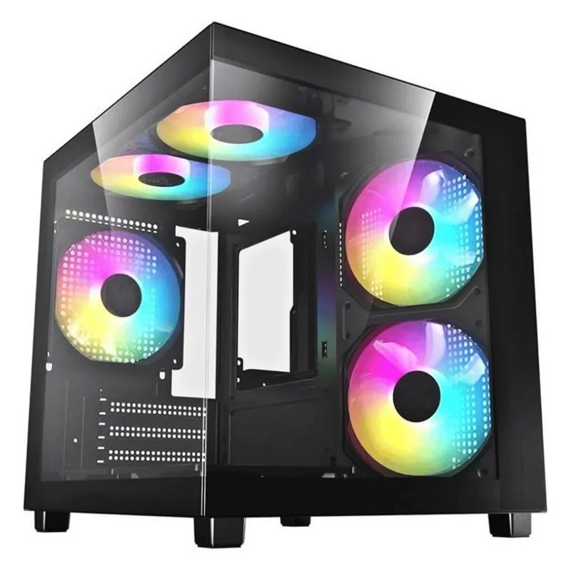 Gabinete gamer Makan Liketec Áquario 5 Fans ARGB Preto