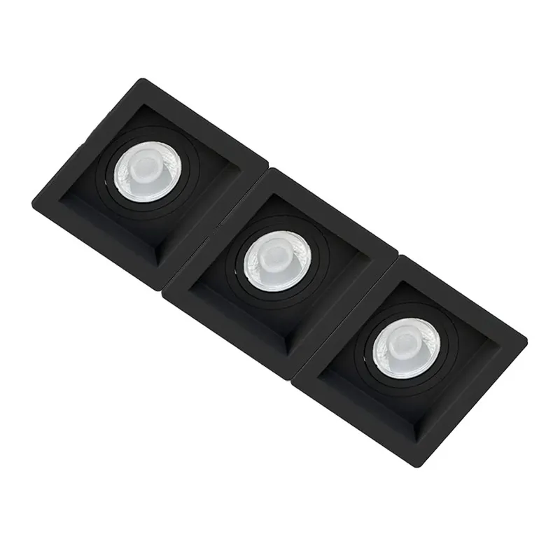 Spot Triplo Embutir Quadrado Recuado Preto Para Dicróica Gu10 Mr16