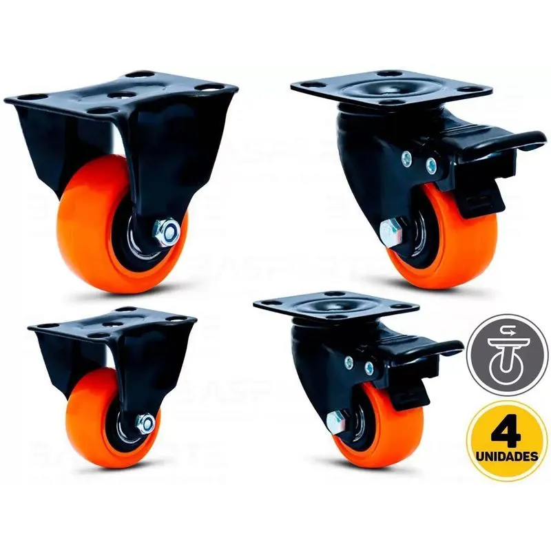 Rodizio Black Para Móveis Roda Laranja Com Freio E Sem Kit