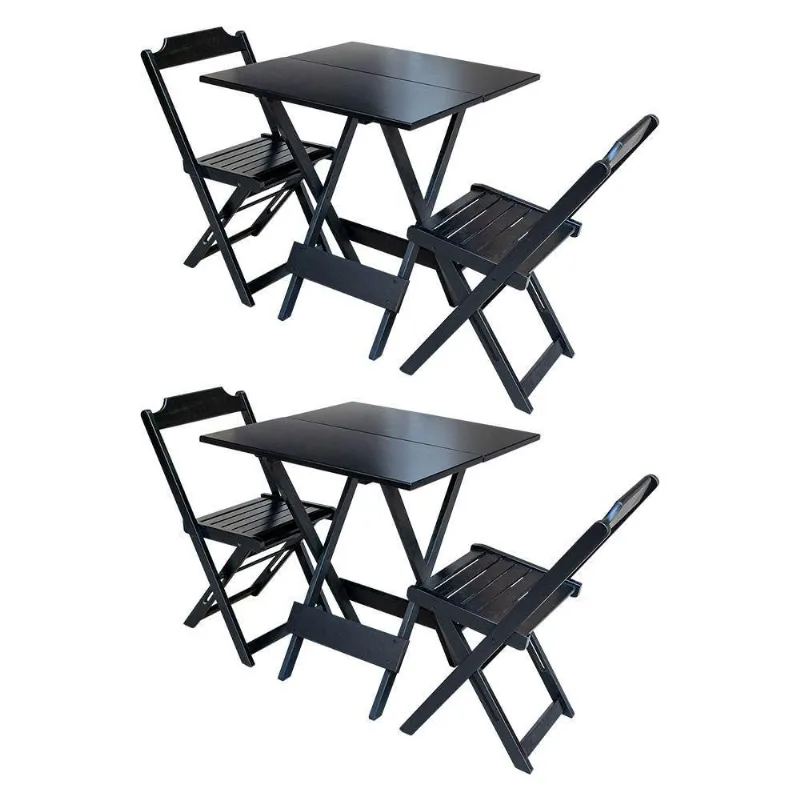 Kit 2 Conjuntos De Mesa Dobravel Com 2 Cadeiras De Madeira 70X70 - Preto - Preto