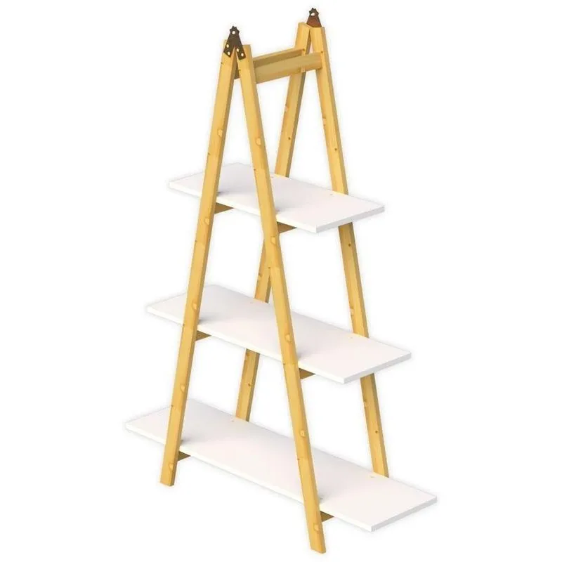 Estante Decorativa Escada 3 Prateleiras Bali MontFácil Natural Pinus Branca 94x130x28cm