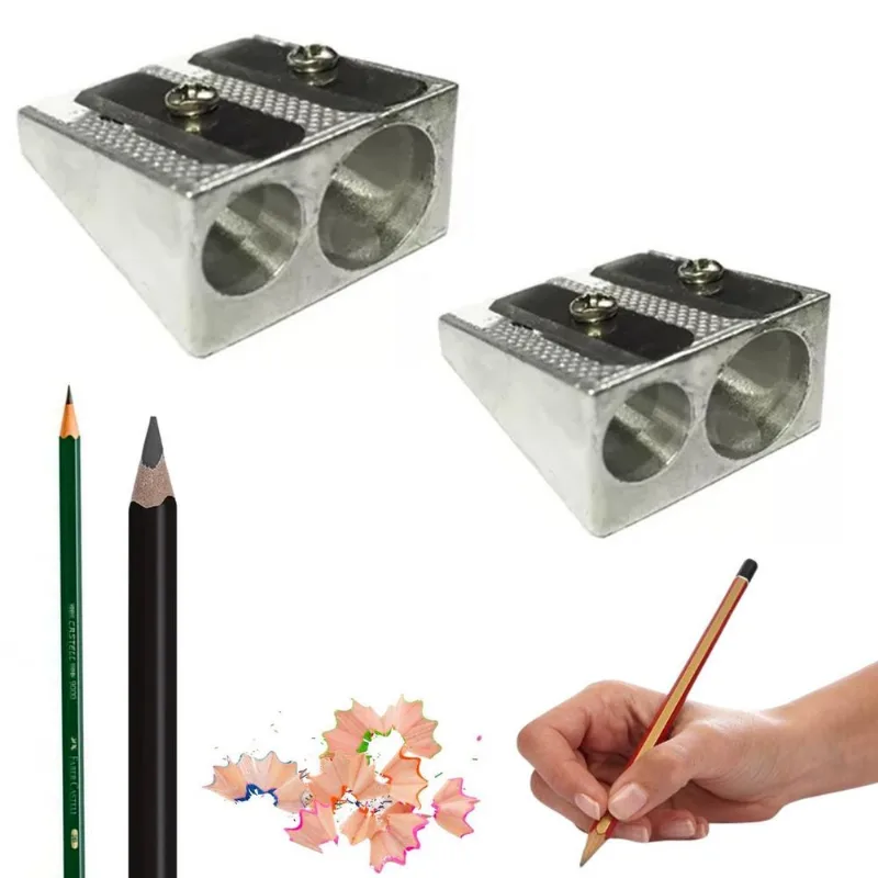 Kit 2 Apontadores De Metal Duplo Para Lápis E Maquiagem