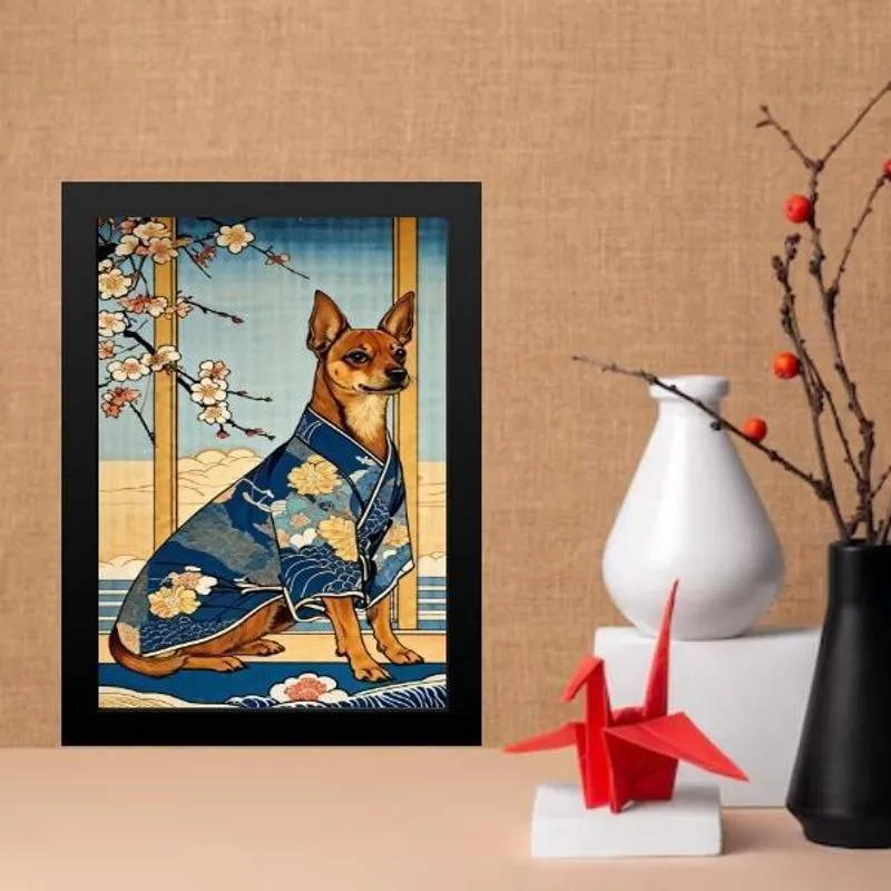 Quadro Decorativo Arte Oriental - Cão 24X18Cm - Com Vidro